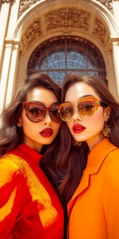 Women photographed on the street, all 70s style. AI generative