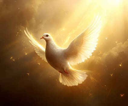 Graphic and biblical representation of the Holy Spirit in the form of a dove. AI generativ.