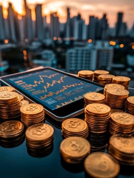 Coin Stack Financial profitability and cost optimization. AI generative.