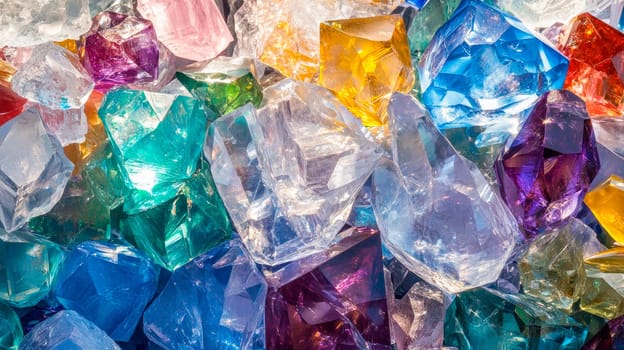 A pile of glass crystals in various size and color. AI generated