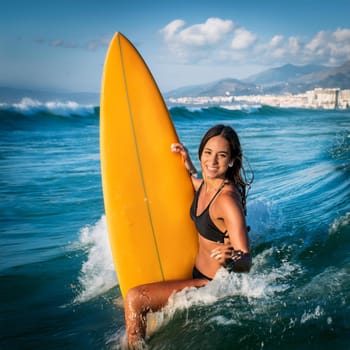 pretty young woman windsurfing, AI generated image