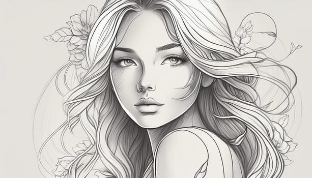 gorgeous hand drawn illustration of young woman, AI generated image