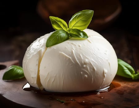 buffalo mozzarella cheese on wooden cutting board