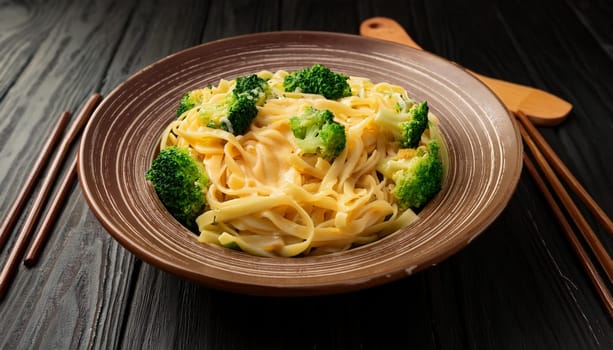vegetarian cheesy noodles dish, AI generated image