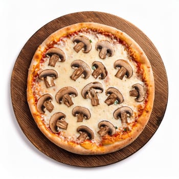 mushrooms pizza flat top view cut out, AI generated image