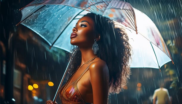gorgeous young woman in the rain, AI generated image