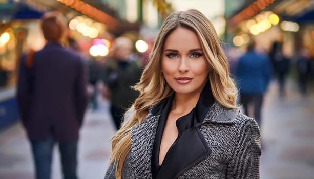 gorgeous young woman in town center, AI generated image