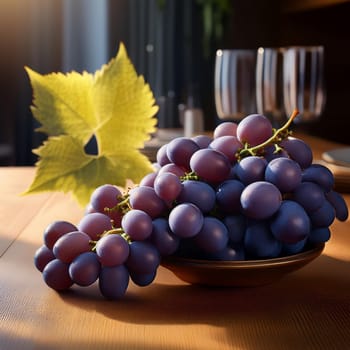 grapes on a wooden table, AI generated image