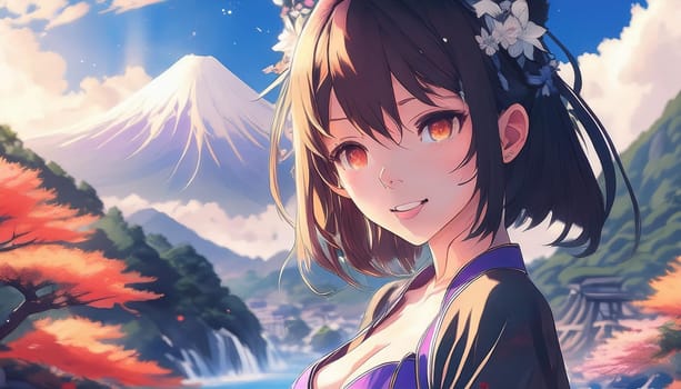 gorgeous young japanese manga woman illustration, AI generated image