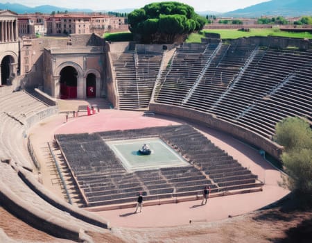 ruins of ancient roman amphitheatre, AI generated image