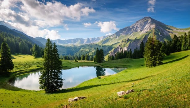 tranquil mountain landscape scenery, AI generated image