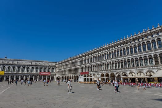 Venice, Italy - July 26, 2024: Tourist on San Marco square. Venice is very popular tourist destination. Venice, Italy