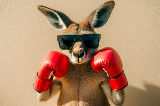 A kangaroo with boxing gloves, posing like a champion. AI generated