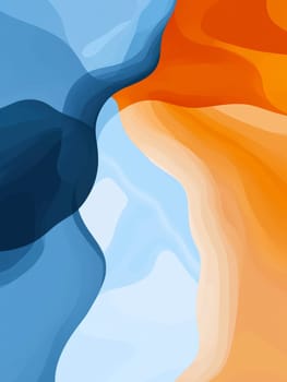 Vibrant abstract artwork featuring fluid shapes in contrasting blue and orange hues, creating a dynamic and harmonious composition with smooth gradients.