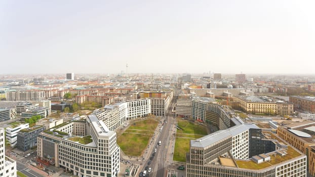 View of Leipziger Platz in Berlin from a panoramic viewpoint. The television tower on the horizon.