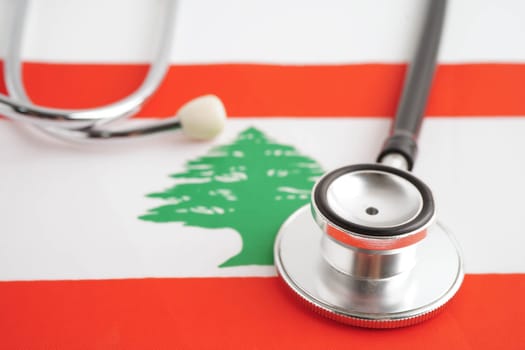 Lebanon flag with black stethoscope, Business and finance.