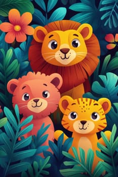 Illustration for children, savannah animals. AI generative.