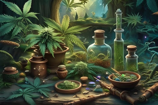 Medicinal marijuana. Various cannabis products according to ancient recipes of traditional medicine healers.