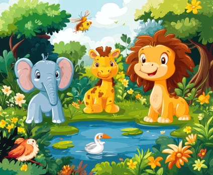 Illustration for children, savannah animals. AI generative.