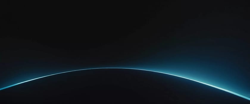 Smooth black backdrop accentuated by soft blue anamorphic bokeh effects. Gentle light waves flow across the surface, creating an ethereal atmosphere. Generative AI.