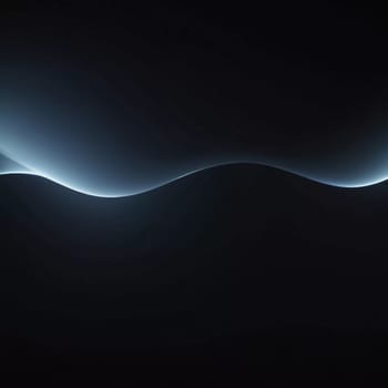 Smooth black backdrop accentuated by soft blue anamorphic bokeh effects. Gentle light waves flow across the surface, creating an ethereal atmosphere. Generative AI.