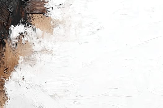 An array of expressive brushstrokes integrates earthy tones with deep contrasts against a clean white background, showcasing the artists vibrant style and creativity in abstract form.