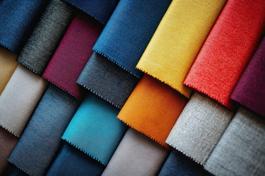 A collection of vibrant fabric swatches displayed in a clean and minimalist manner. The solid colors vary in texture, creating an appealing visual arrangement for design inspiration.
