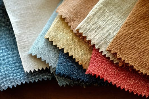 A collection of fabric swatches featuring solid colors and a clean, minimalist design is spread across a flat surface. The swatches vary in texture and hue, creating a harmonious visual appeal.