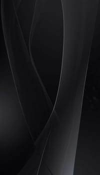 Graceful, swirling curves emerging from a dark backdrop, emphasizing fluidity and a dynamic sense of movement, inviting contemplation. Black background with smooth lines. Generative AI.