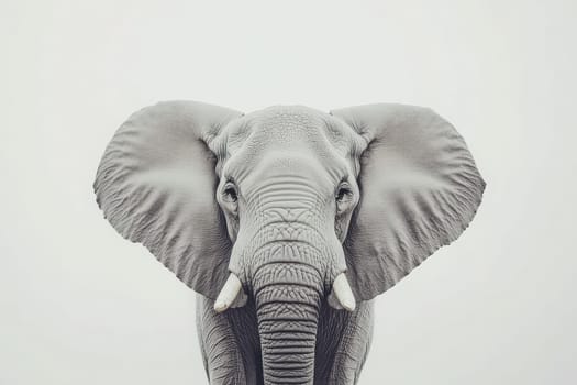 A majestic elephant stands alone, showcasing its large ears and tusks, set against a light, unobtrusive background. This peaceful presence highlights the beauty of wildlife.