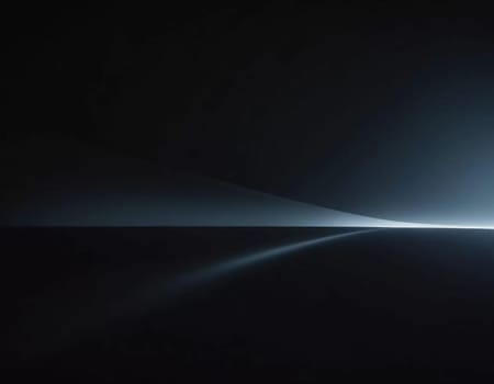 Smooth black backdrop accentuated by soft blue anamorphic bokeh effects. Gentle light waves flow across the surface, creating an ethereal atmosphere. Generative AI.