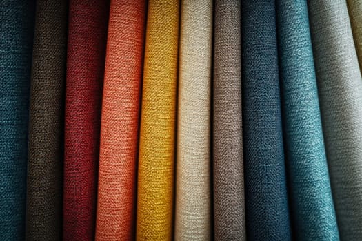 A collection of solid fabric swatches arranged neatly displays a variety of colors. The clean, minimalist design is perfect for contemporary interior styling and textile selection.