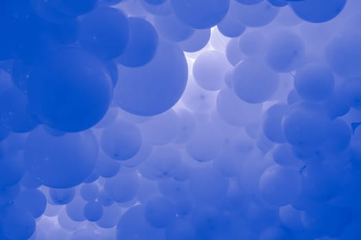 Blue background with flying balloons - clean design, 3d abstract realistic banner