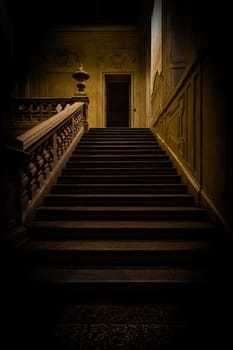 Abandoned dark staircase. Empty building, home interior, nobody