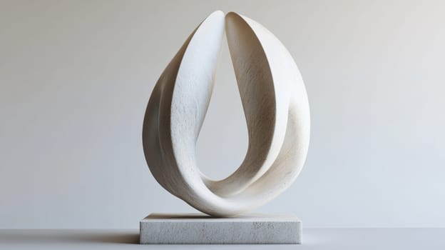 Minimalist white marble sculpture with smooth curves forming a teardrop shape, showcasing the beauty of natural stone and modern design.