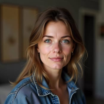 A smiling Caucasian young beautiful woman from France, embodying warmth and joy. Her relaxed demeanor and carefree expression convey a sense of happiness and approachability. Generative AI.