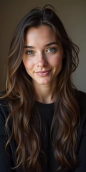 A smiling Caucasian young beautiful woman from France, embodying warmth and joy. Her relaxed demeanor and carefree expression convey a sense of happiness and approachability. Generative AI.