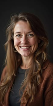A smiling Caucasian young beautiful woman from France, embodying warmth and joy. Her relaxed demeanor and carefree expression convey a sense of happiness and approachability. Generative AI.