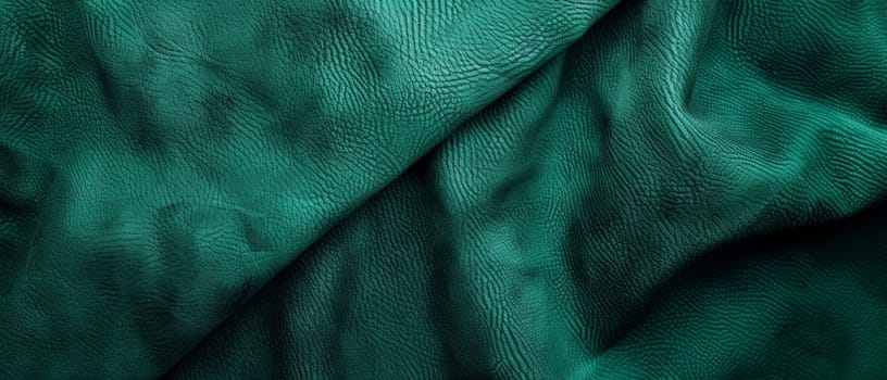 The image shows a sweeping view of a textured fabric in varying shades of emerald, with a focus on the tactile surface. Velvety alcantara texture.