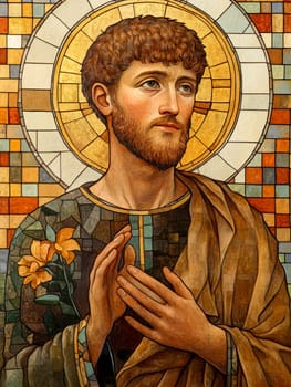 st Francis of Assisi, young man, monk, beard, brown clothing, AI generative.