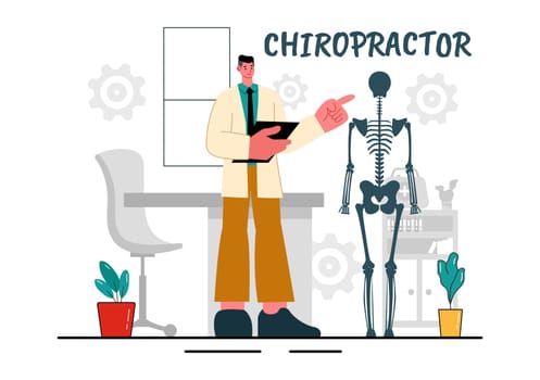 Chiropractor Vector Illustration of a Patient Undergoing Physiotherapy Rehabilitation with an Osteopathy Specialist and Receiving Natural Treatment