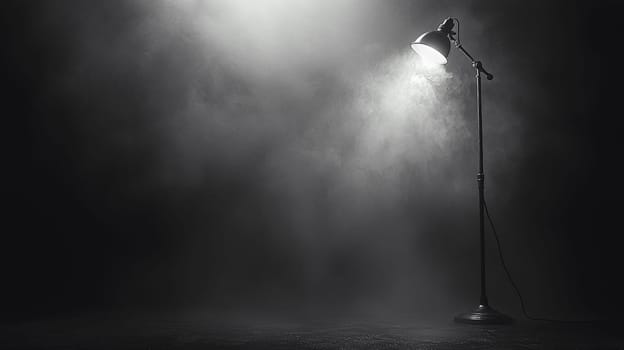A minimalist image featuring a completely dark black background, illuminated only by a solitary light from a lamp. The striking contrast between light and shadow creates a dramatic and contemplative atmosphere, evoking feelings of solitude, focus, and serenity.