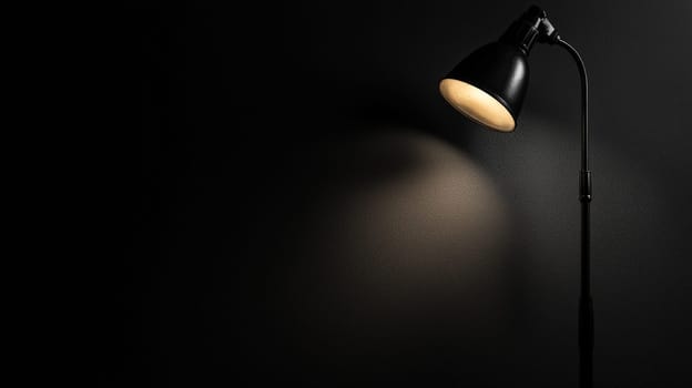 A minimalist image featuring a completely dark black background, illuminated only by a solitary light from a lamp. The striking contrast between light and shadow creates a dramatic and contemplative atmosphere, evoking feelings of solitude, focus, and serenity.