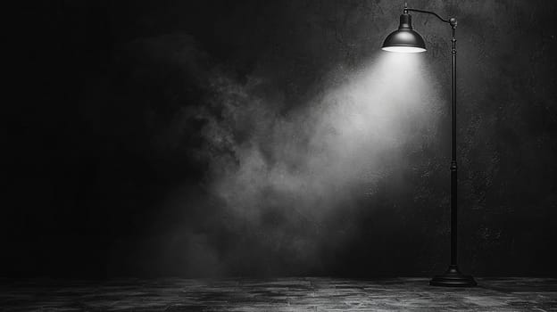 A minimalist image featuring a completely dark black background, illuminated only by a solitary light from a lamp. The striking contrast between light and shadow creates a dramatic and contemplative atmosphere, evoking feelings of solitude, focus, and serenity.