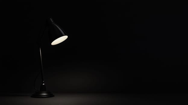A minimalist image featuring a completely dark black background, illuminated only by a solitary light from a lamp. The striking contrast between light and shadow creates a dramatic and contemplative atmosphere, evoking feelings of solitude, focus, and serenity.