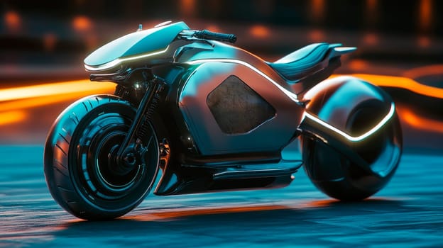 Futuristic sporty motorcycle on a street. AI generated