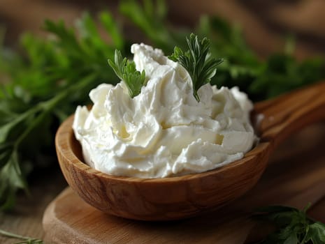 A fresh serving of young kajmak (traditional Balkan cream cheese)  AI generative.