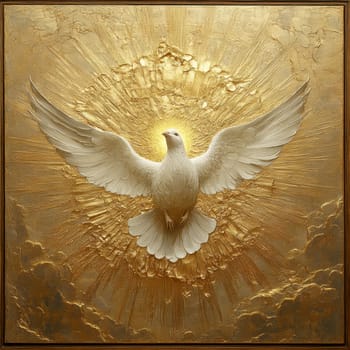 Graphic and biblical representation of the Holy Spirit in the form of a dove. AI generativ.