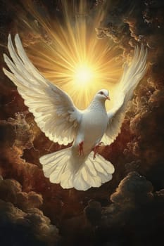 Graphic and biblical representation of the Holy Spirit in the form of a dove. AI generativ.