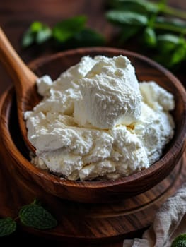 A fresh serving of young kajmak (traditional Balkan cream cheese)  AI generative.